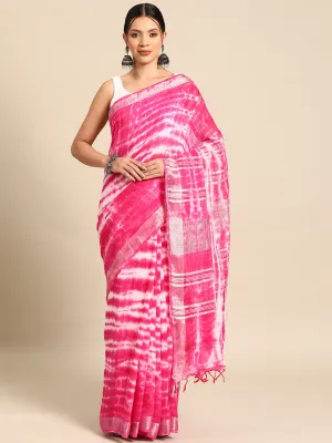 Women Pink Cotton Linen Saree